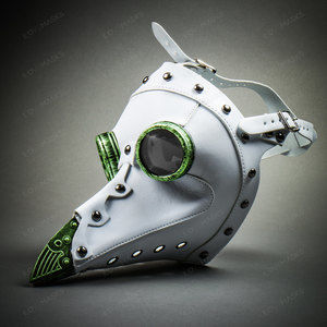 Steampunk Full Face Plague Doctor Mask - White Green